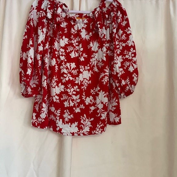 Parker Red Ruffled Puff Sleeve Blouse - Picture 1 of 9